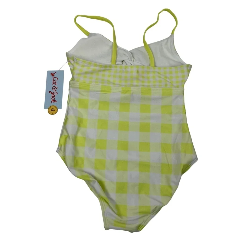 Cat & Jack Girls Gingham One Piece Swimsuit‎ Yellow White Size M Kids